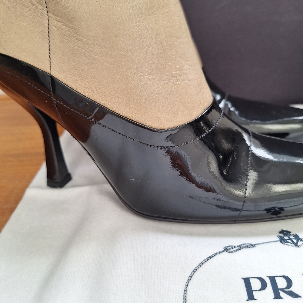 Vintage Prada Two Tone Boots Calfskin Leather Victorian Steampunk Womens 6 NEW - Picture 15 of 16